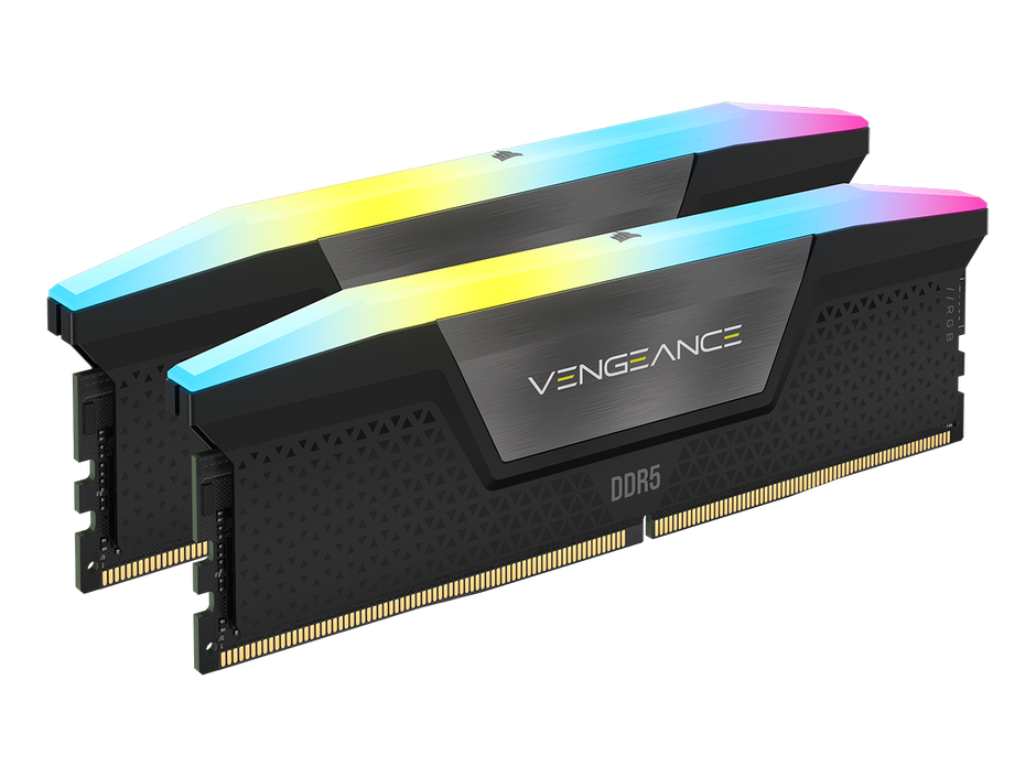 DDR5, 6000MT/s 32GB 2x16GB DIMM, Unbuffered, 36-44-44-96, Std PMIC, XMP 3.0, VENGEANCE RGB DDR5 Black Heatspreader, Black PCB, 1.4V
