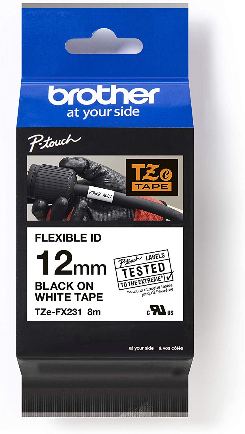 12MM BLK ON WHITE FLEXIBLE TZ TAPE