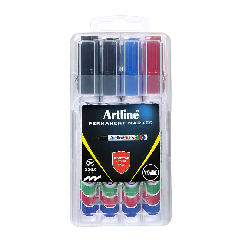 Artline 90 Perm Marker Ast Pk4 Assorted