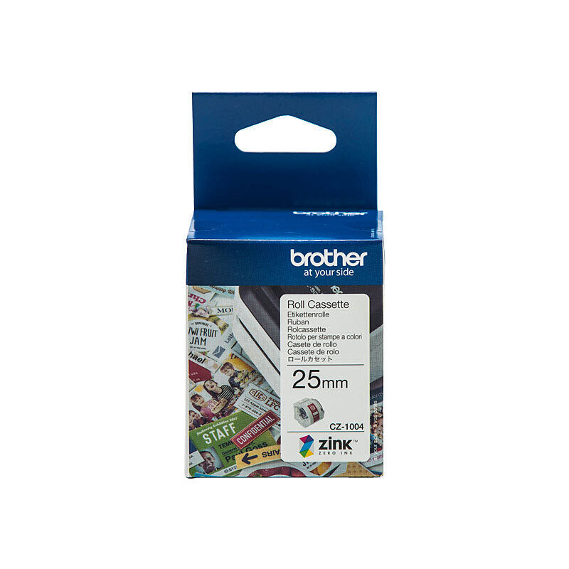 Brother CZ1004 Tape Cassette 25mm x 5m White Label Roll
