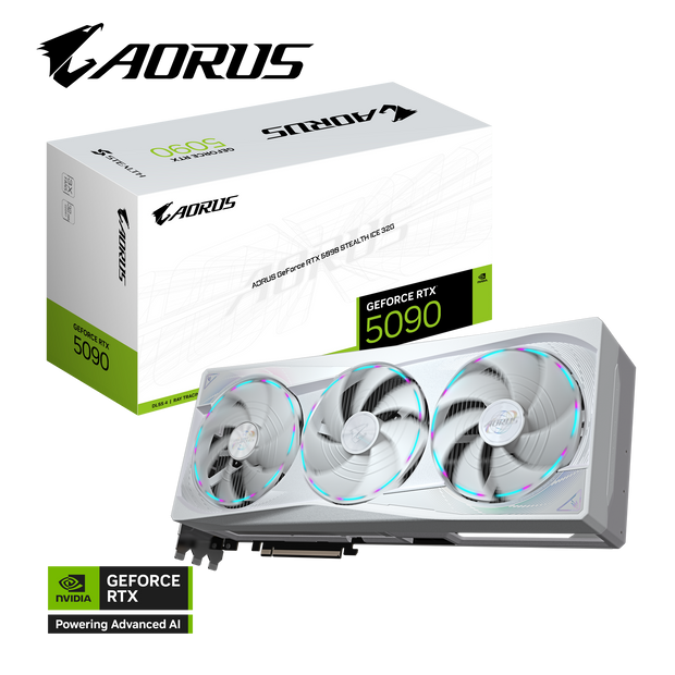 AORUS GeForce RTX 5090 STEALTH ICE 32G; NVIDIA RTX 5090/REV 1.0; PCI-E 5.0 x16/32 GB GDDR7/512 bit; DP*3/HDMI