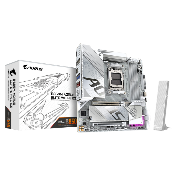 B850M AORUS ELITE WIFI6E ICE Motherboard; Socket AM5 Supports AMD Ryzen Series Processors;4 x DIMMs, Dual Channel DDR5;; AMD B850 chipset