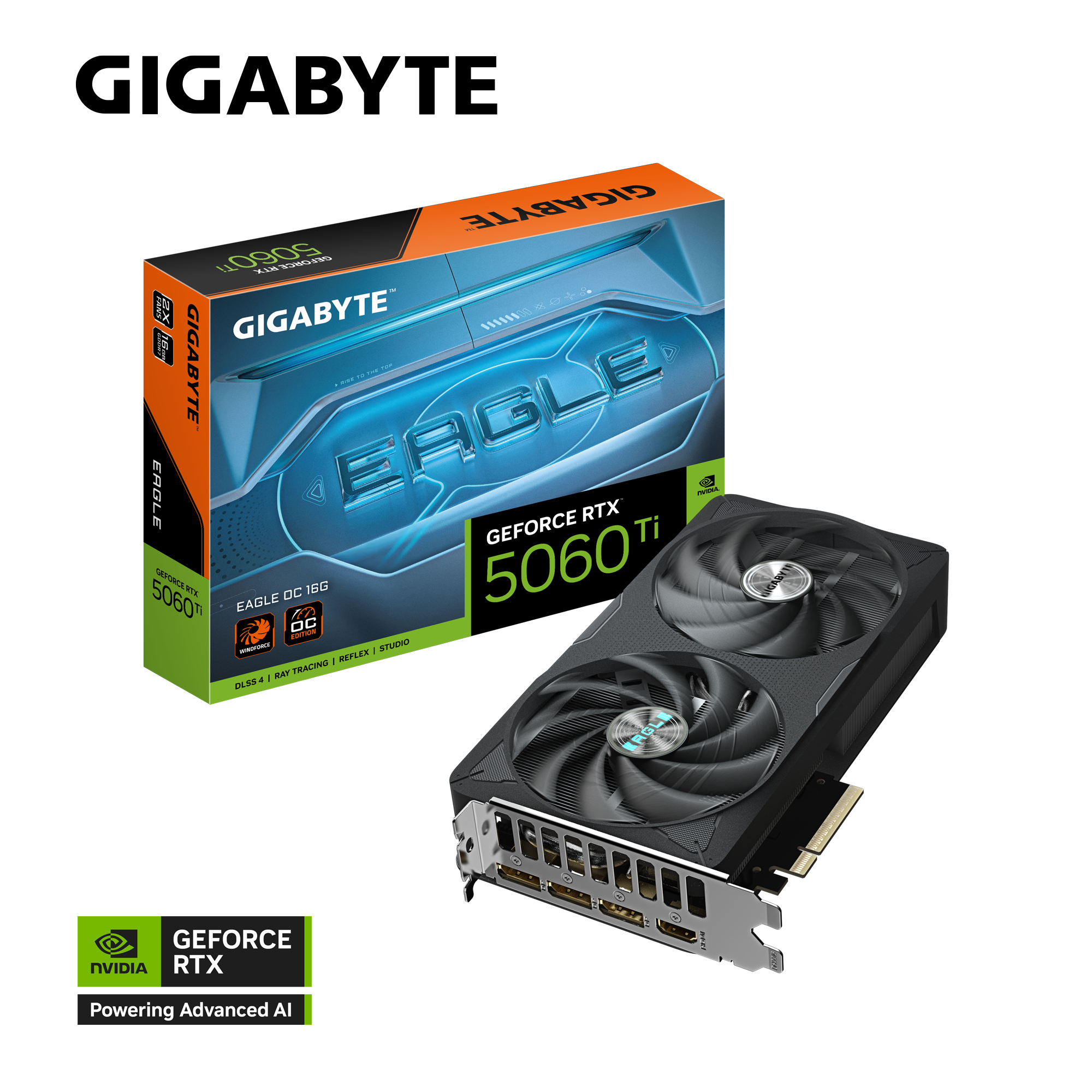 GeForce RTX 5060 Ti EAGLE OC 16G; Powered by the NVIDIA Blackwell architecture and DLSS 4; Integrated with 16GB GDDR7 128bit memory interface