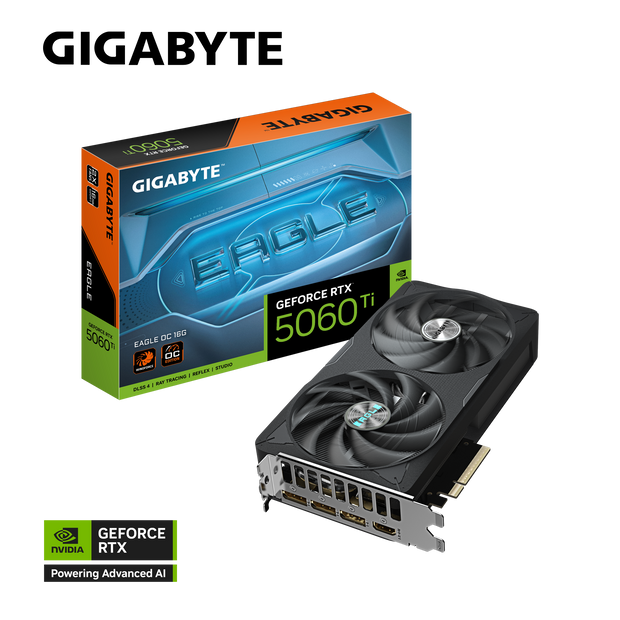GeForce RTX 5060 Ti EAGLE OC 16G; Powered by the NVIDIA Blackwell architecture and DLSS 4; Integrated with 16GB GDDR7 128bit memory interface