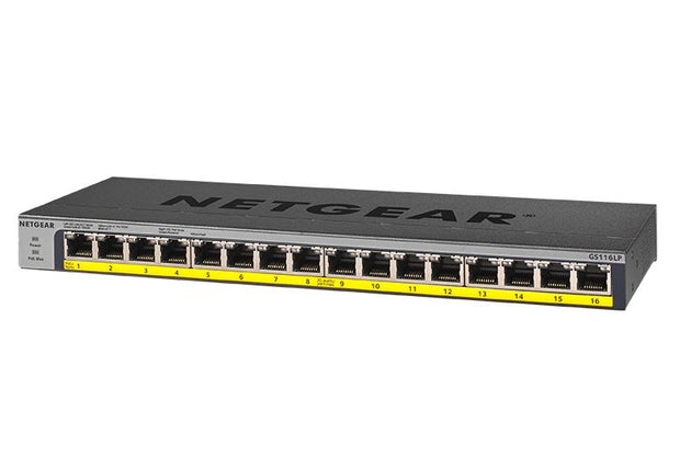NETGEAR 16-Port PoE/PoE+ Gigabit Ethernet Unmanaged Switch with 76W PoE Budget, Rack-mount or Wall-mount (GS116LP)
