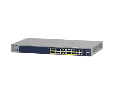 NETGEAR 24-Port PoE Gigabit Ethernet Smart Switch (GS724TP) - Managed with 24 x PoE+ @ 190W, 2 x 1G SFP, Desktop/Rackmount, and ProSAFE Limited Lifeti