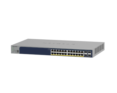 NETGEAR 24-Port Gigabit PoE+ Ethernet Smart Switch with 4 SFP Ports, 190W, Remote/Cloud management option with NETGEAR Insight (GS728TPv3)