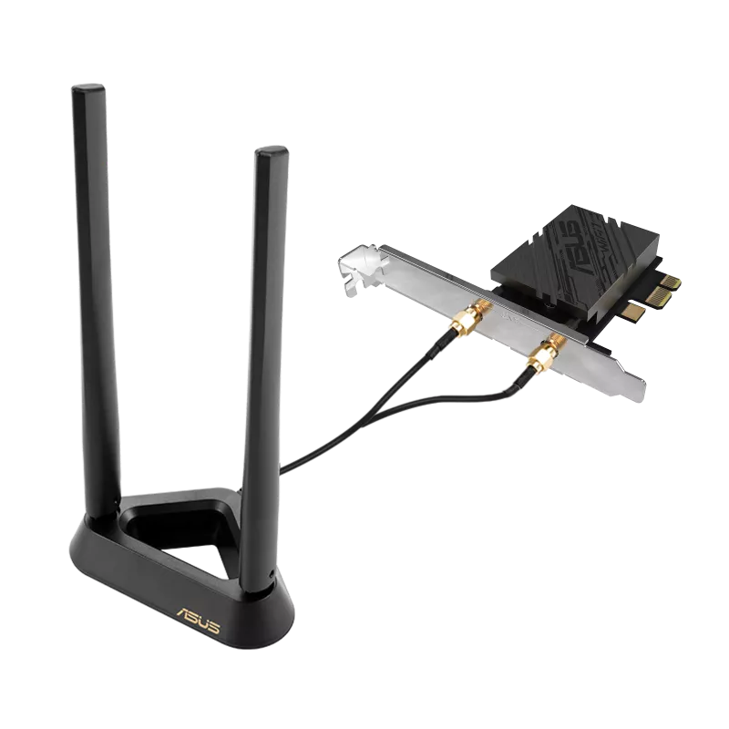WiFi 7 PCI-E Adapter with 2 external antennas and magnetized base