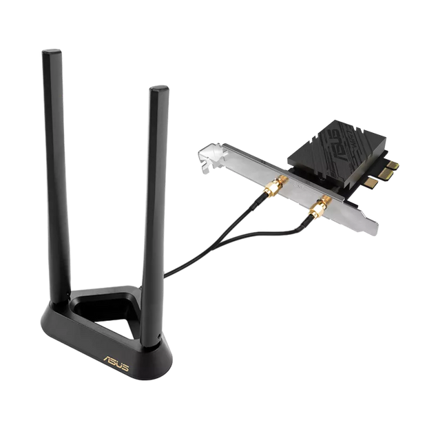 WiFi 7 PCI-E Adapter with 2 external antennas and magnetized base