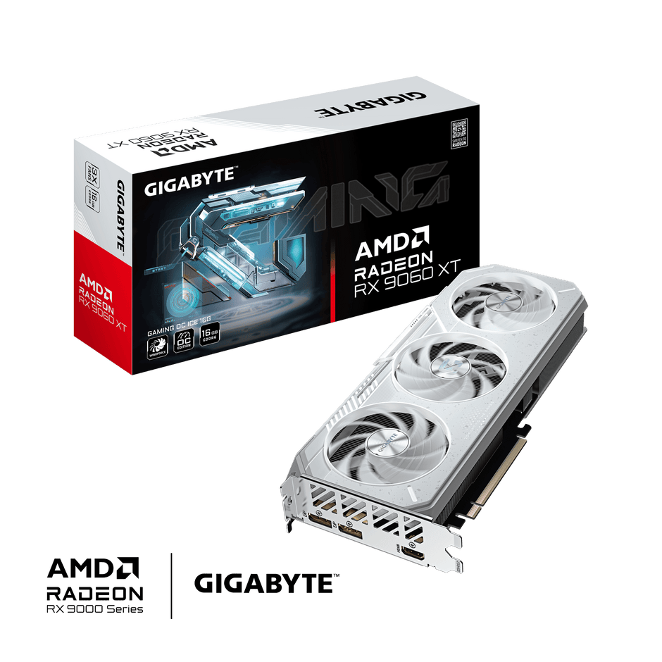 Radeon RX 9060 X GAMING OC ICE 16GD, 1024 M x16 GDDR6, HDMI (gold plated)x1, DP(gold p[lated)x2 WF 3X, SPL 450, PCB 179x109 TGP 217 real,