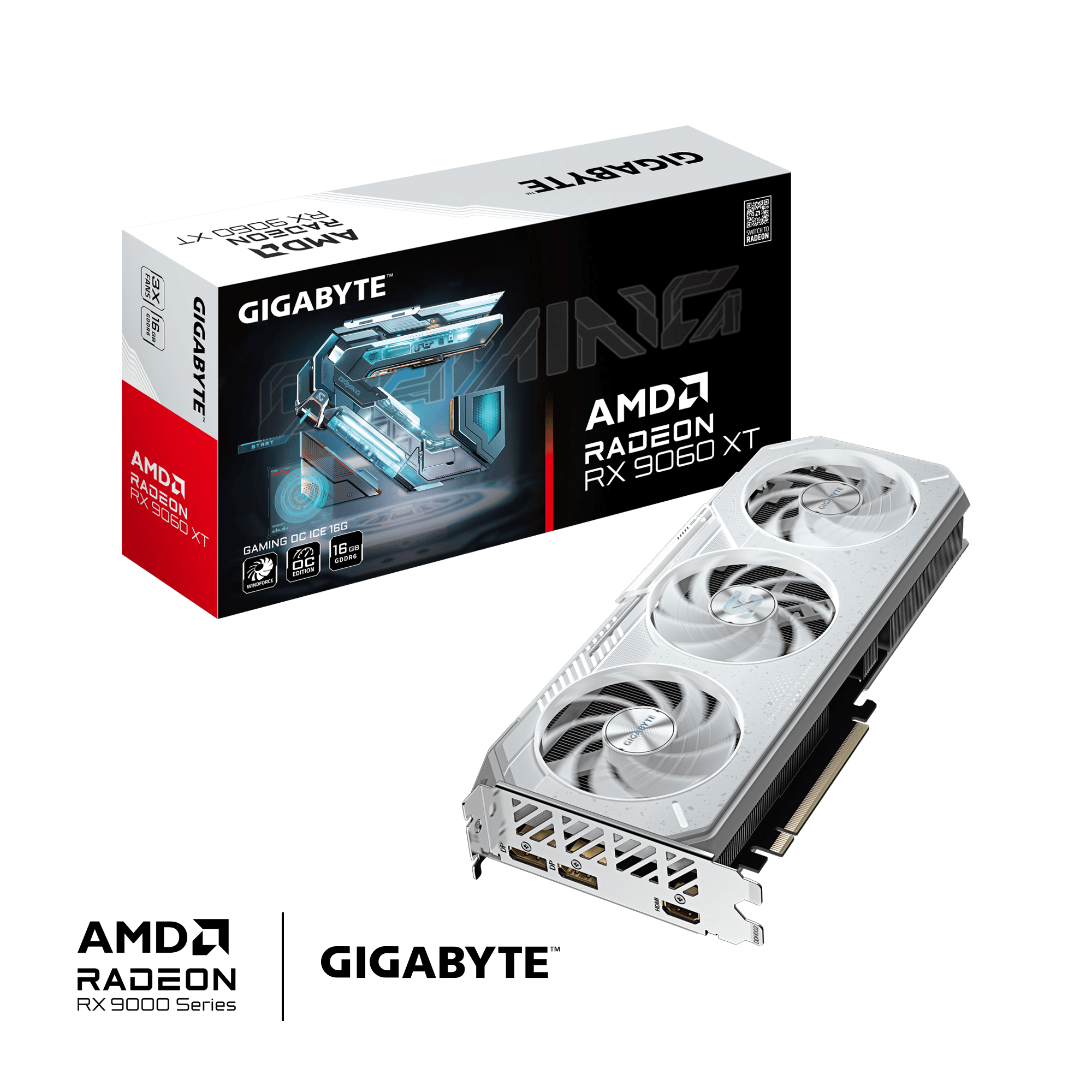 Radeon RX 9060 X GAMING OC ICE 16GD, 1024 M x16 GDDR6, HDMI (gold plated)x1, DP(gold p[lated)x2 WF 3X, SPL 450, PCB 179x109 TGP 217 real,
