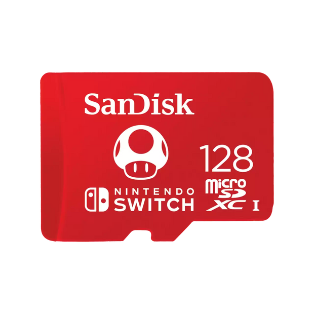 SanDisk and Nintendo Cobranded microSDXC, SQXAO, 128GB, U3, C10, UHS-1, 100MB/s R, 90MB/s W, 3x5, Lifetime Limited