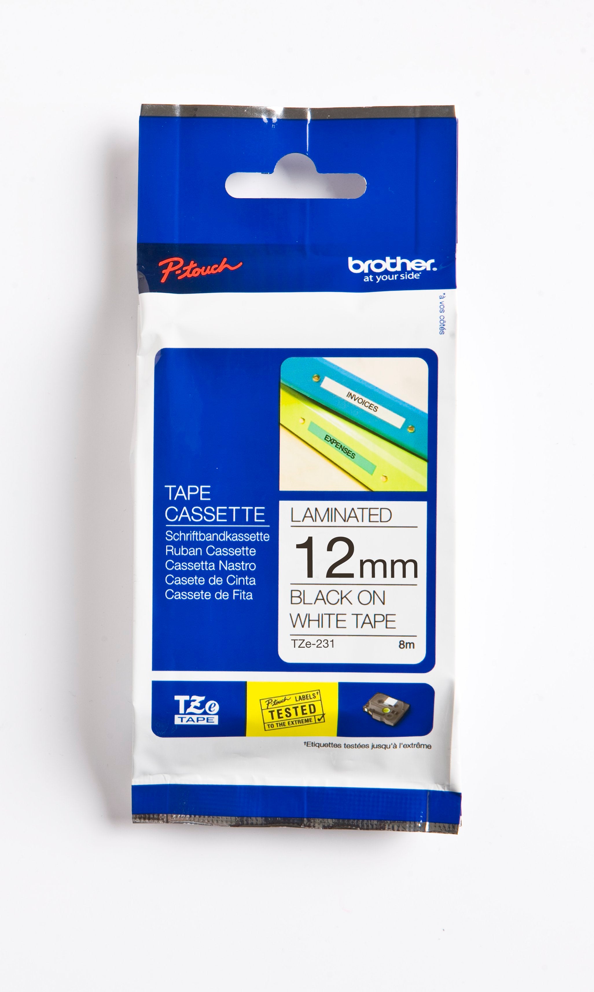 12MM BLACK ON WHITE TZ TAPE