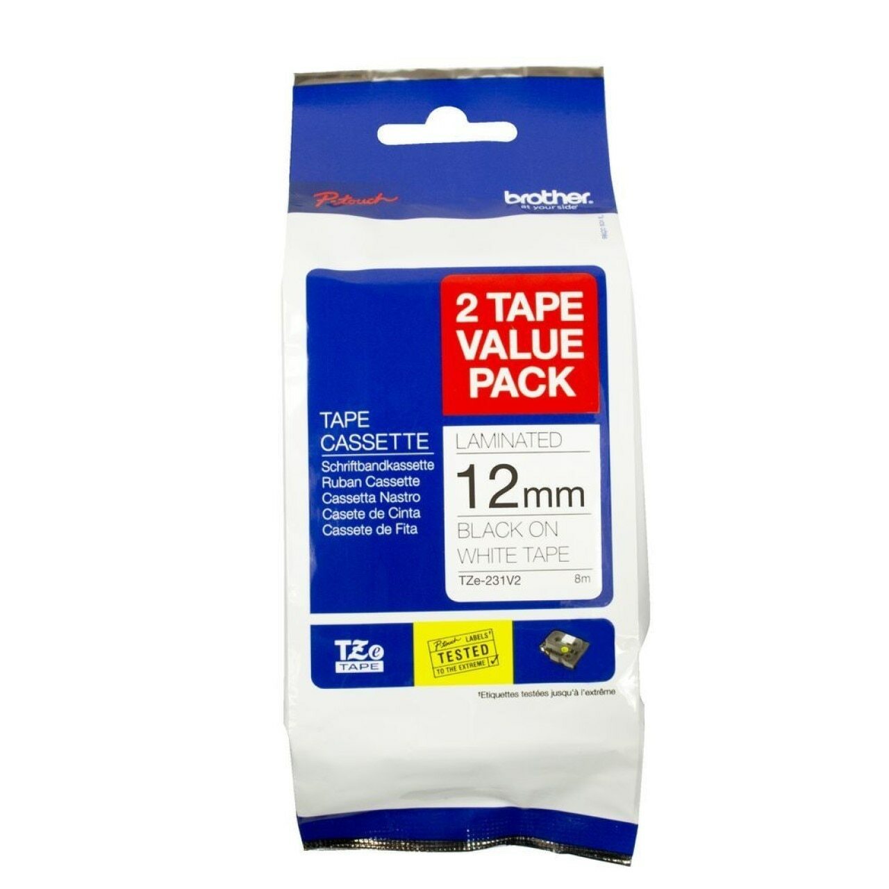 12MM BLACK ON WHITE TWIN PACK TZ TAPE